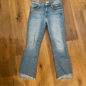 MOTHER Light Blue Frayed Hem Flare Jeans